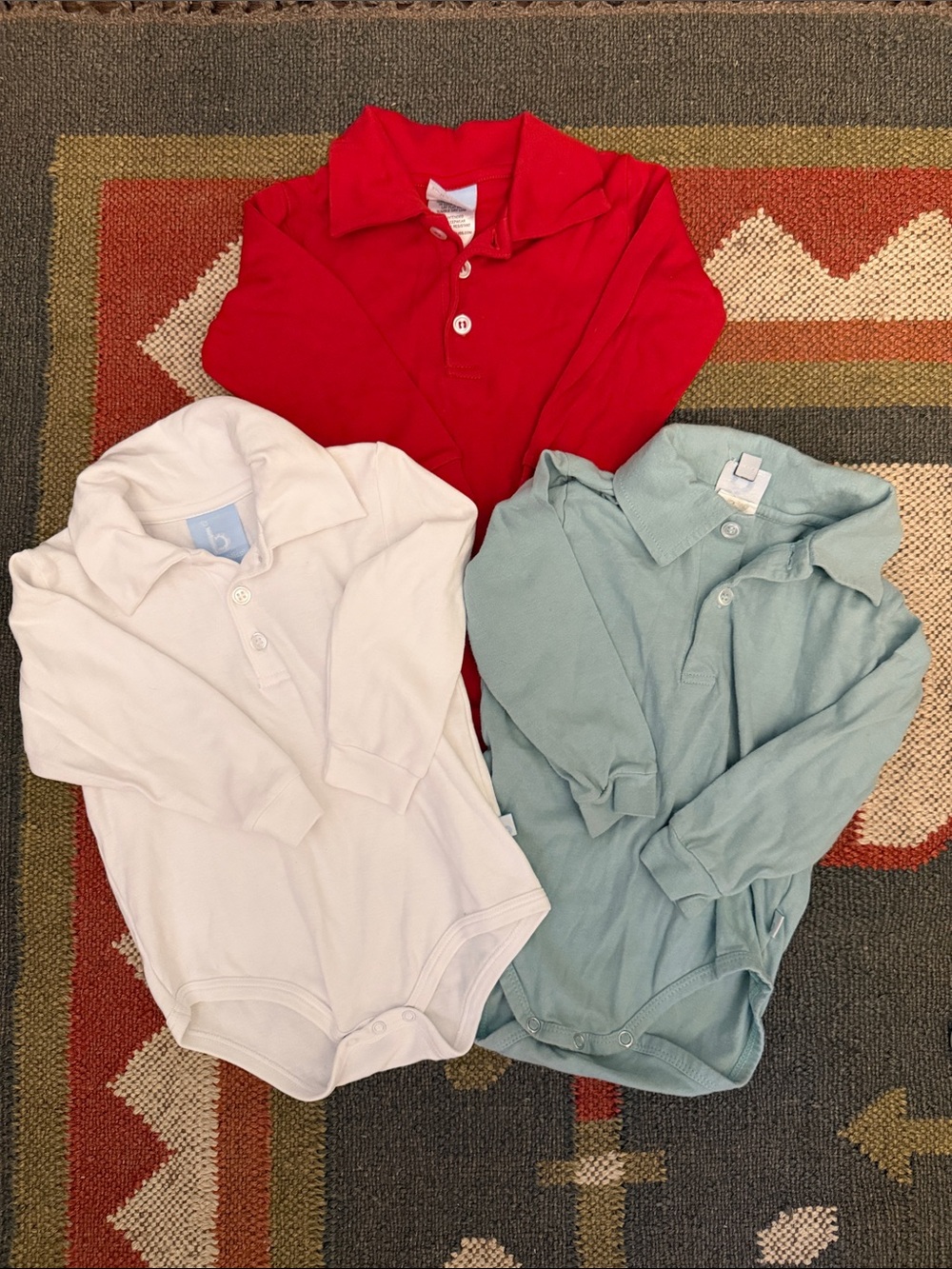 Bella Bliss Long-Sleeve Polo Bodysuit - Red, White, & Light Blue